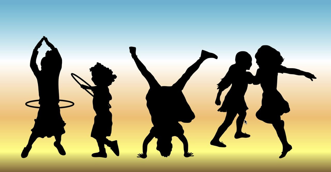 Silhouettes of children moving in various ways